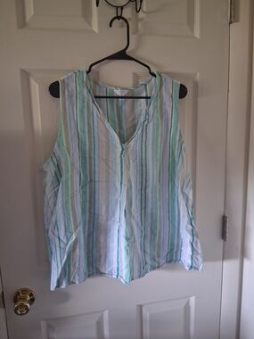 Time and Tru Sleeveless V-Neck Striped Tank in Light Blue & Mint